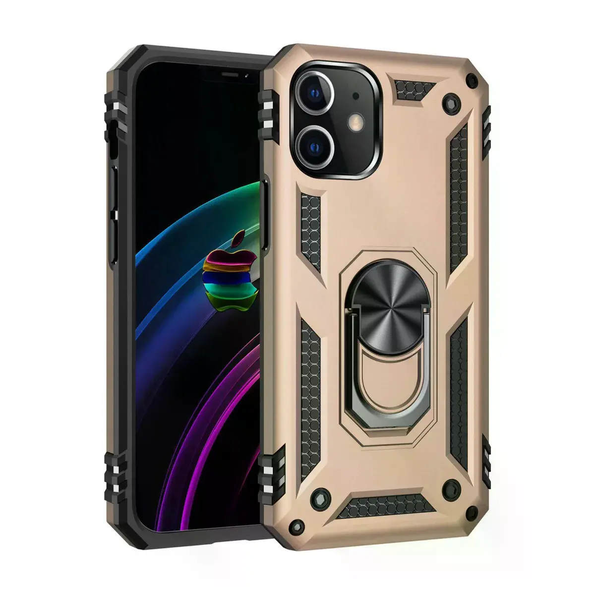 İphone 12 Kılıf Sofya Yüzüklü Silikon Kapak - Gold