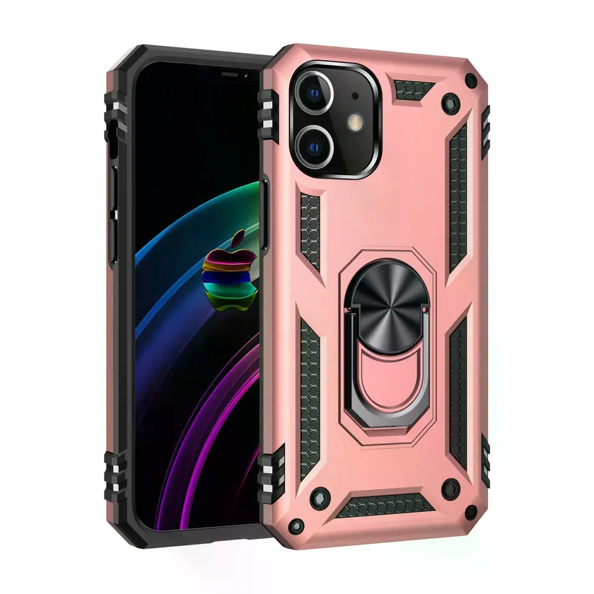 İphone 12 Kılıf Sofya Yüzüklü Silikon Kapak - Rose