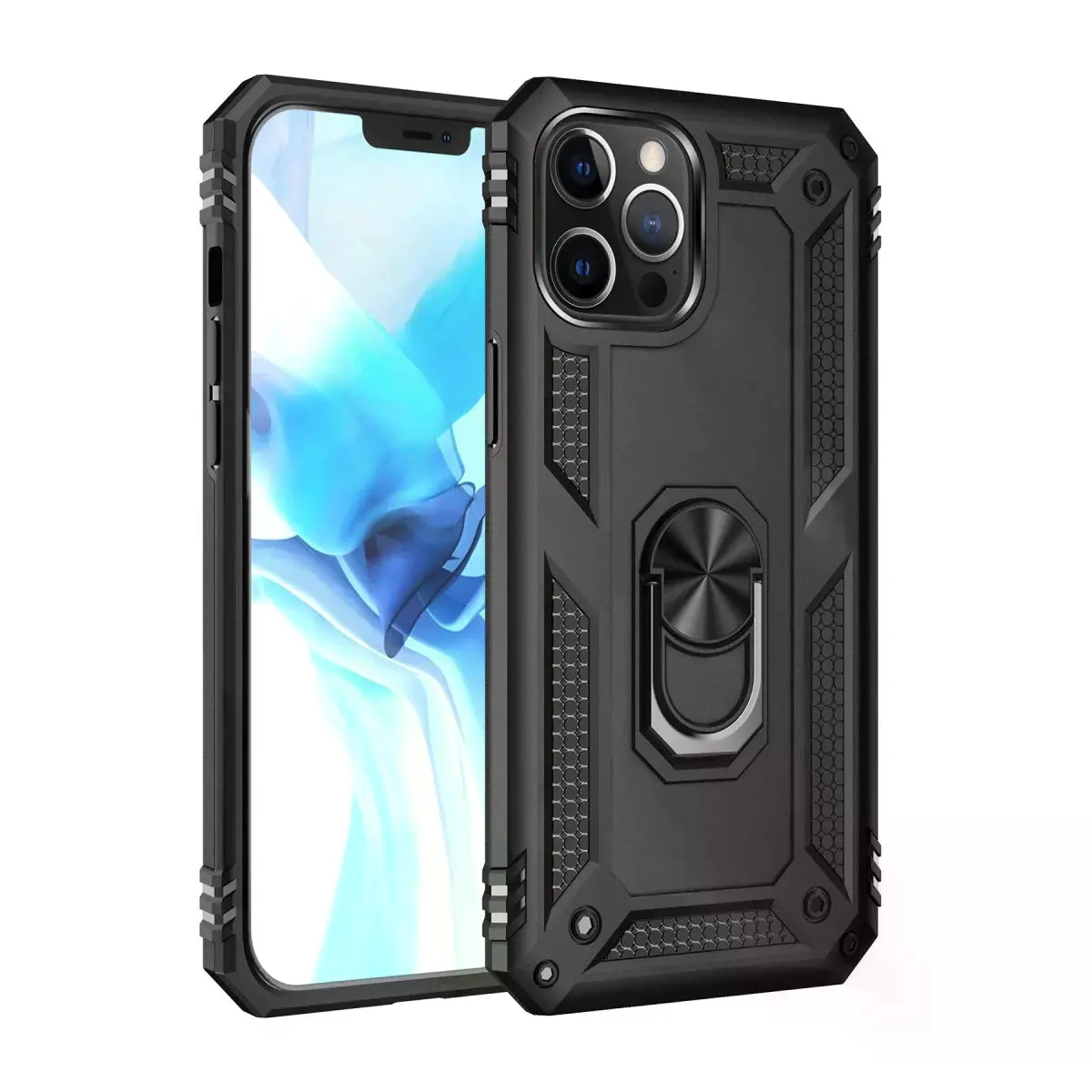 İphone 12 Pro Max Kılıf Sofya Yüzüklü Silikon Kapak - Siyah