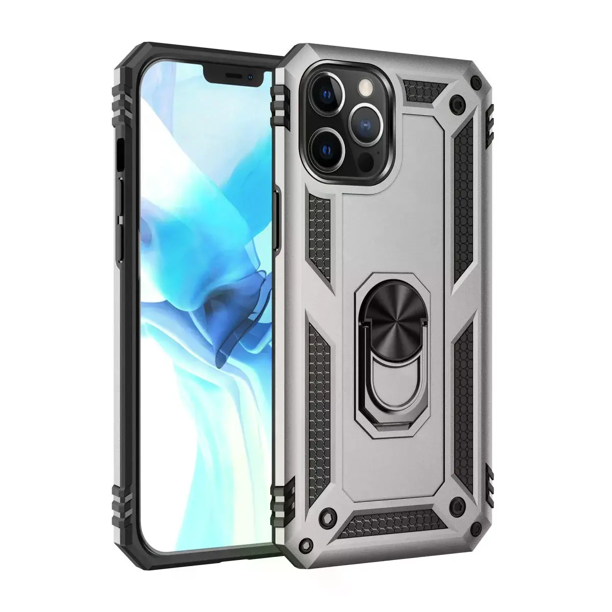 İphone 12 Pro Max Kılıf Sofya Yüzüklü Silikon Kapak - Gümüş