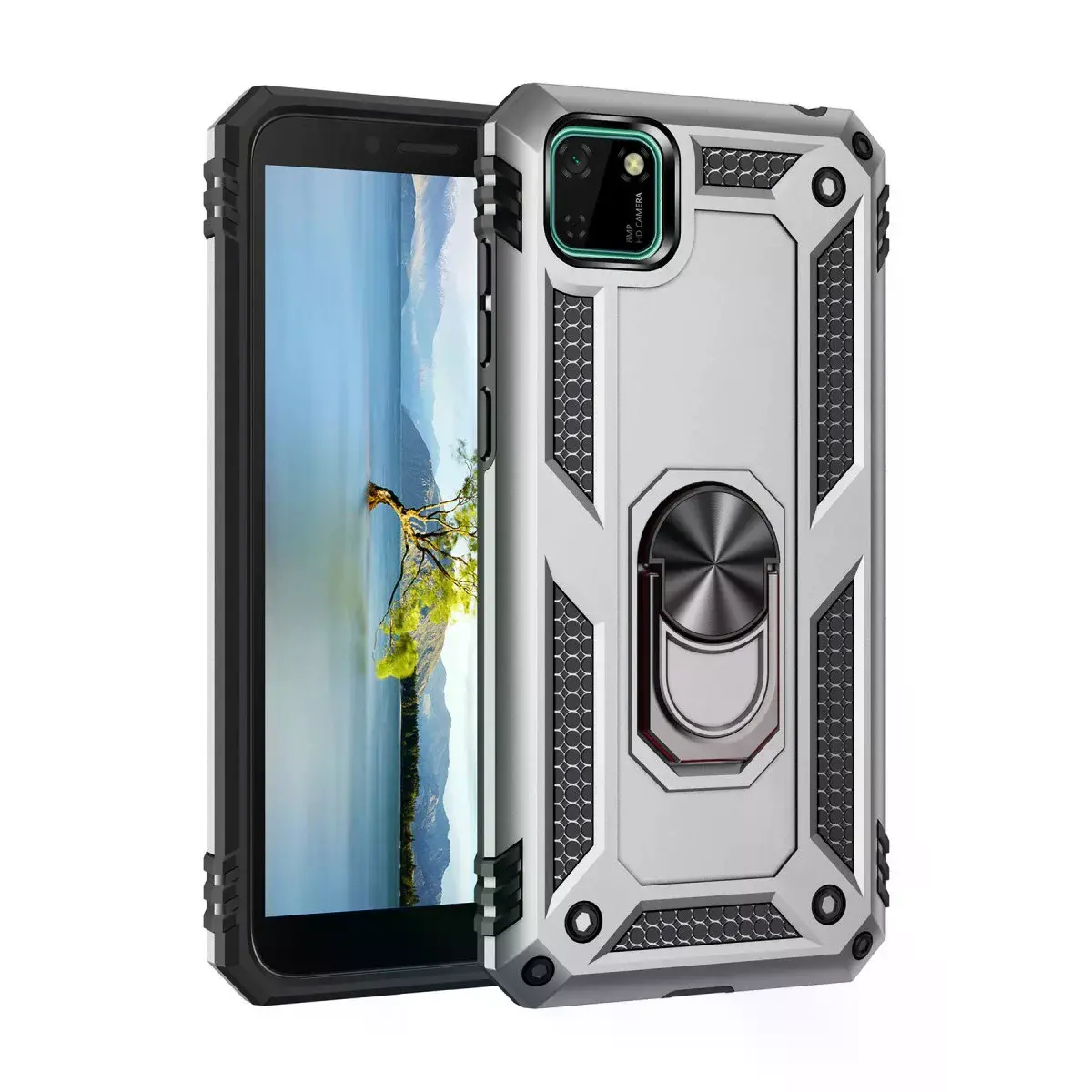 Huawei Y5p Kılıf Sofya Yüzüklü Silikon Kapak - Gümüş