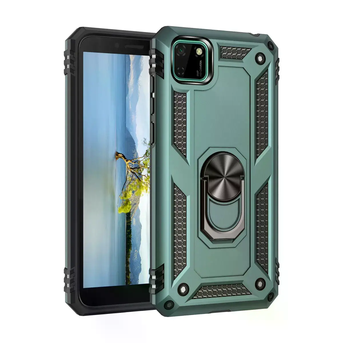 Huawei Y5p Kılıf Sofya Yüzüklü Silikon Kapak - Yeşil