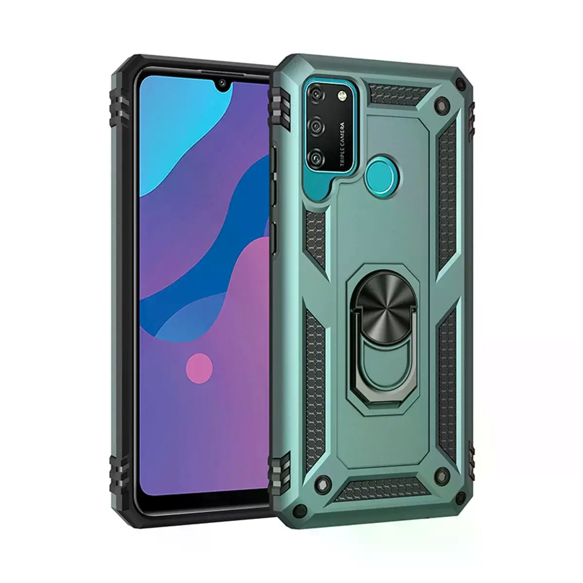 Huawei Y6p Kılıf Sofya Yüzüklü Silikon Kapak - Yeşil