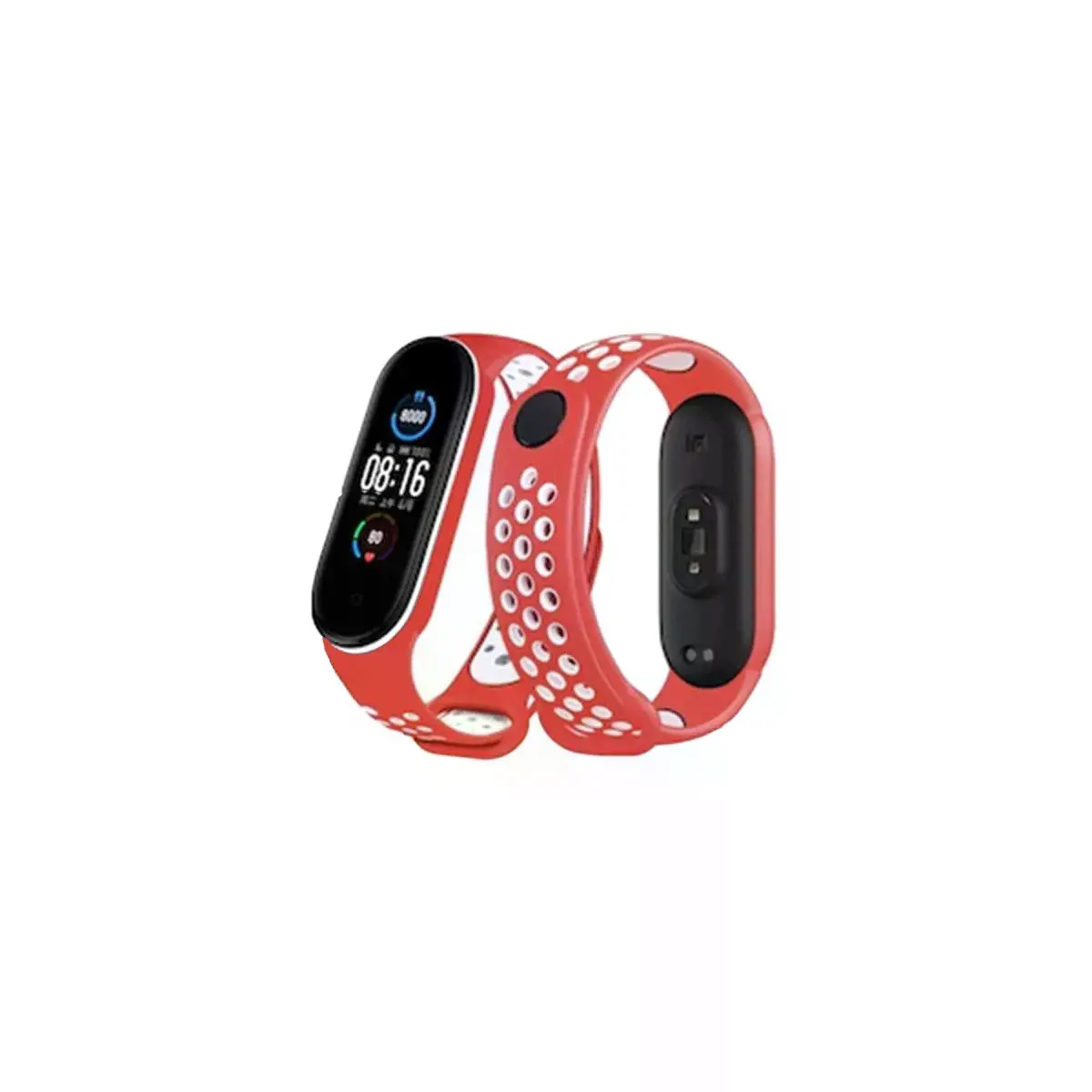 Xiaomi Mi Band 6 Spor Delikli Kordon - Kırmızı-beyaz
