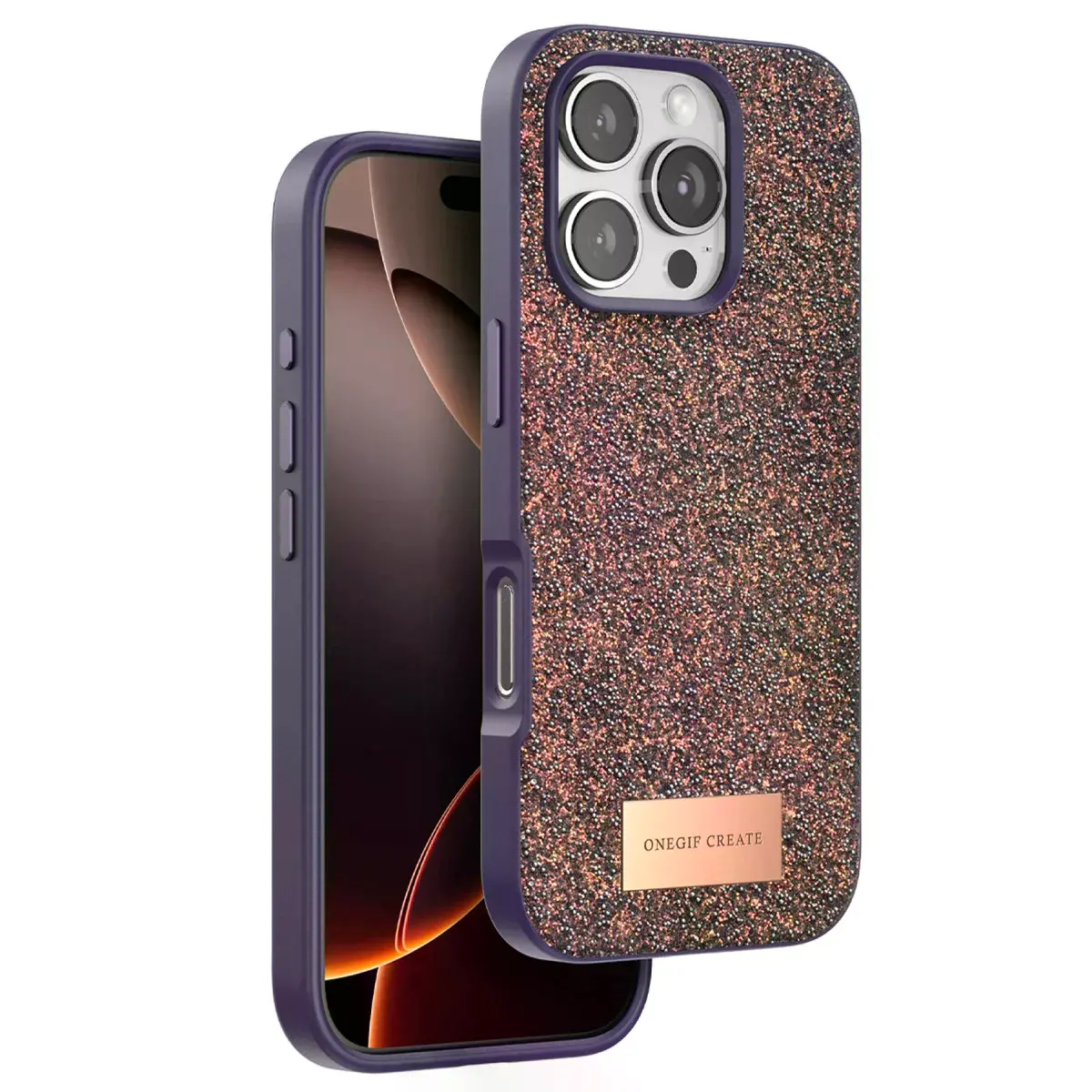 Onegif  İphone 16 Pro Max Bright Simli Kapak - Derin Mor
