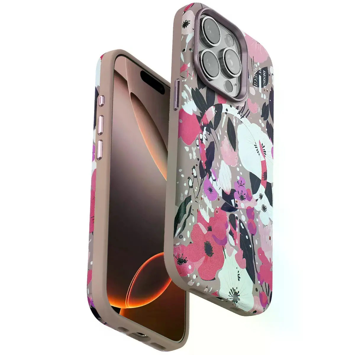 Onegif  İphone 15 Pro Flower Series Magsafe Kapak - Pembe