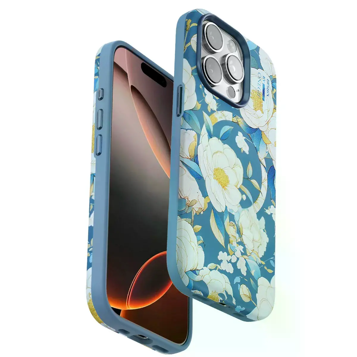 Onegif  İphone 15 Pro Max Flower Series Magsafe Kapak - Mavi