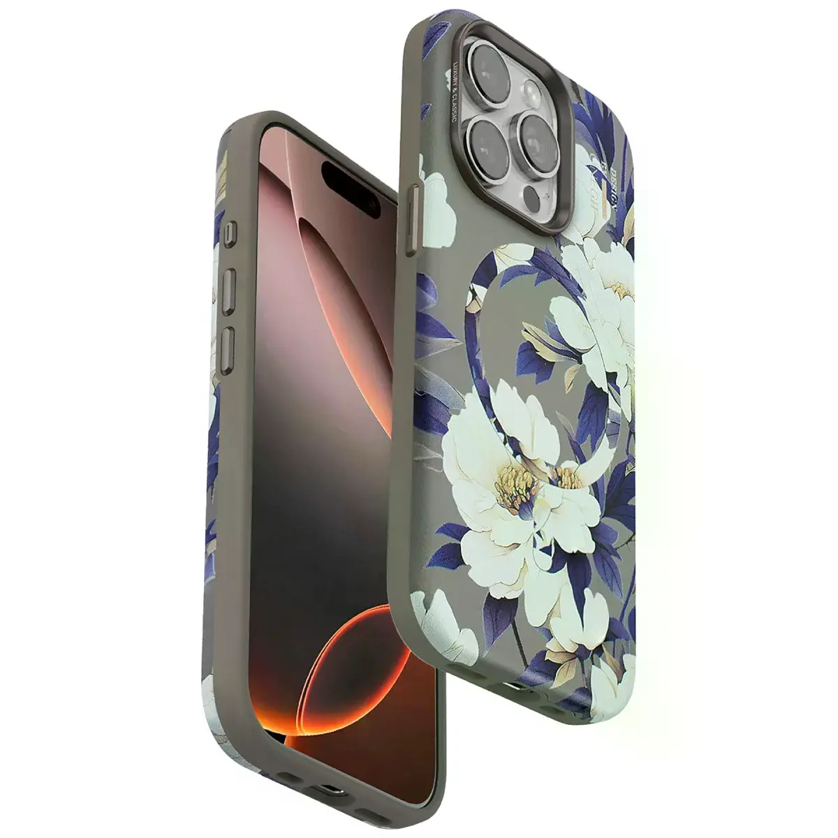 Onegif  İphone 15 Pro Max Flower Series Magsafe Kapak - Gri