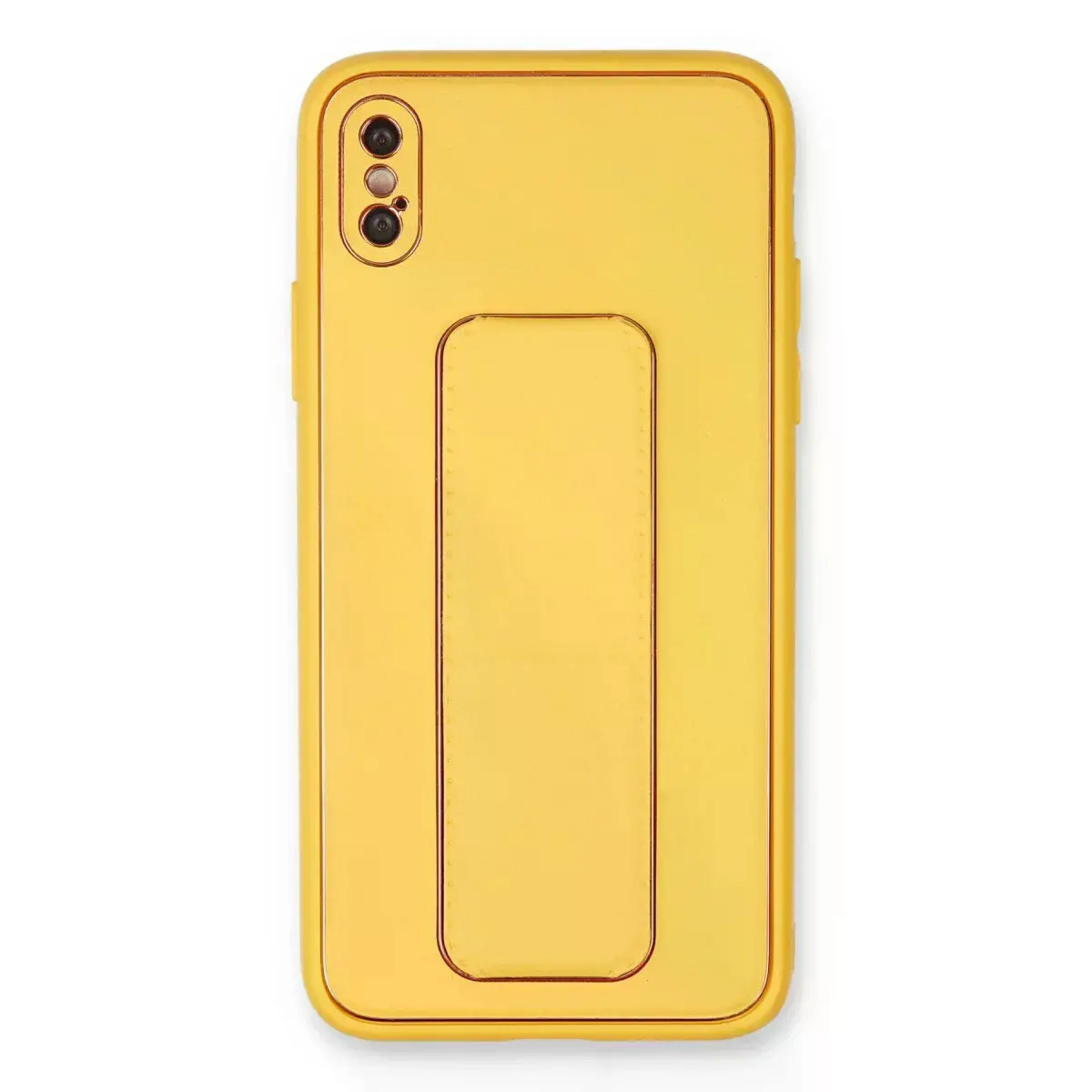İphone Xs Max Kılıf Coco Deri Standlı Kapak - Sarı