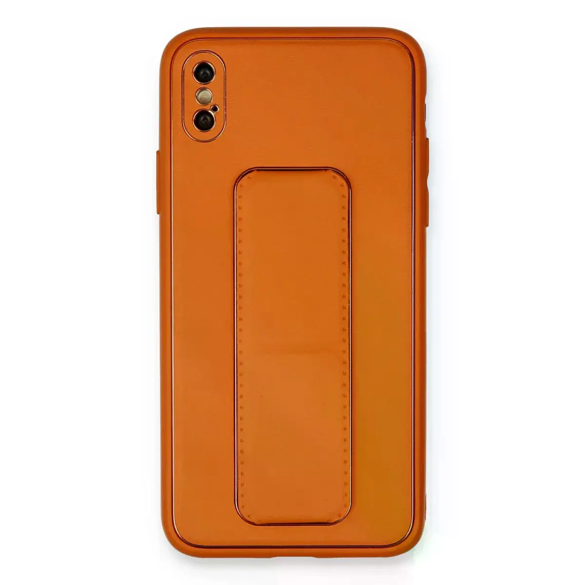 İphone Xs Max Kılıf Coco Deri Standlı Kapak - Turuncu