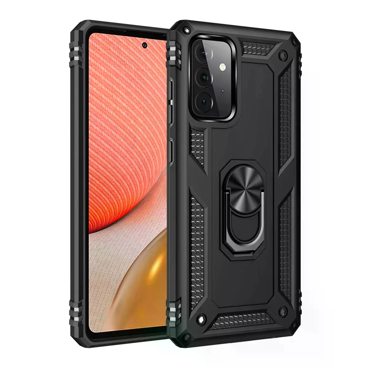 Samsung Galaxy A72 Kılıf Sofya Yüzüklü Silikon Kapak - Siyah
