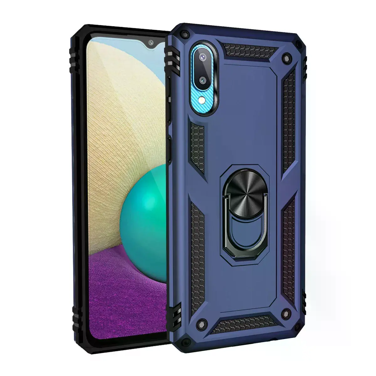 Samsung Galaxy A02 Kılıf Sofya Yüzüklü Silikon Kapak - Lacivert