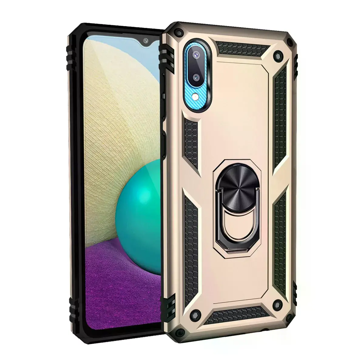 Samsung Galaxy A02 Kılıf Sofya Yüzüklü Silikon Kapak - Gold