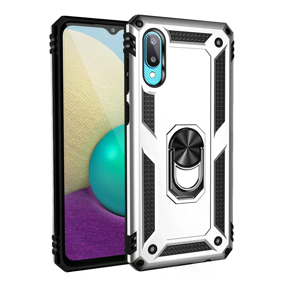 Samsung Galaxy A02 Kılıf Sofya Yüzüklü Silikon Kapak - Gümüş