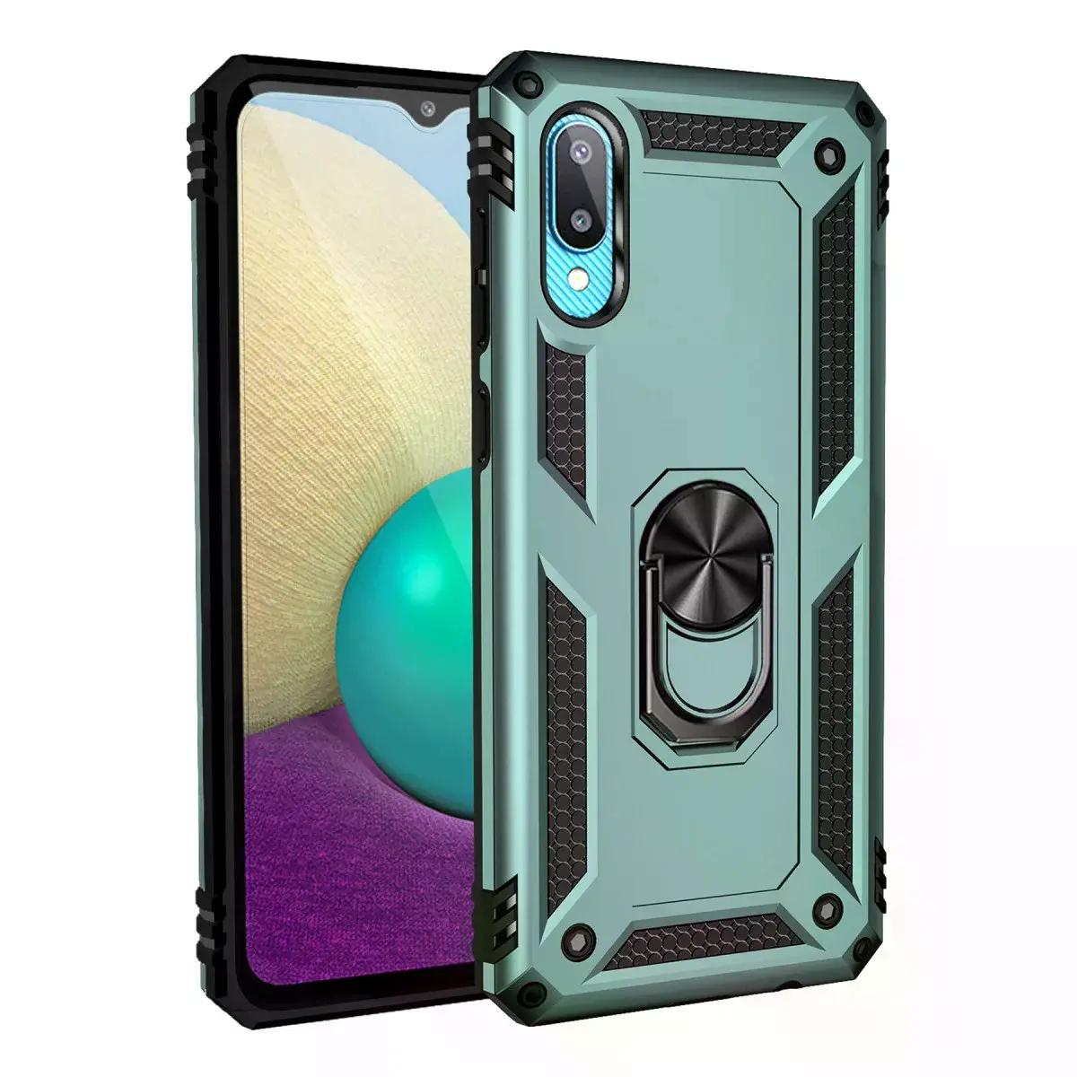Samsung Galaxy A02 Kılıf Sofya Yüzüklü Silikon Kapak - Yeşil