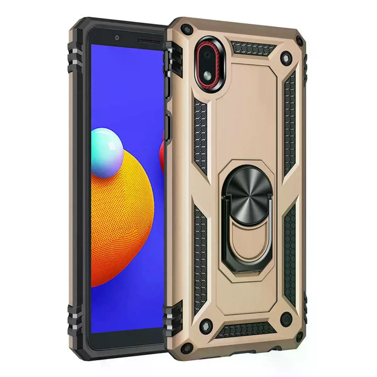 Samsung Galaxy A01 Core Kılıf Sofya Yüzüklü Silikon Kapak - Gold