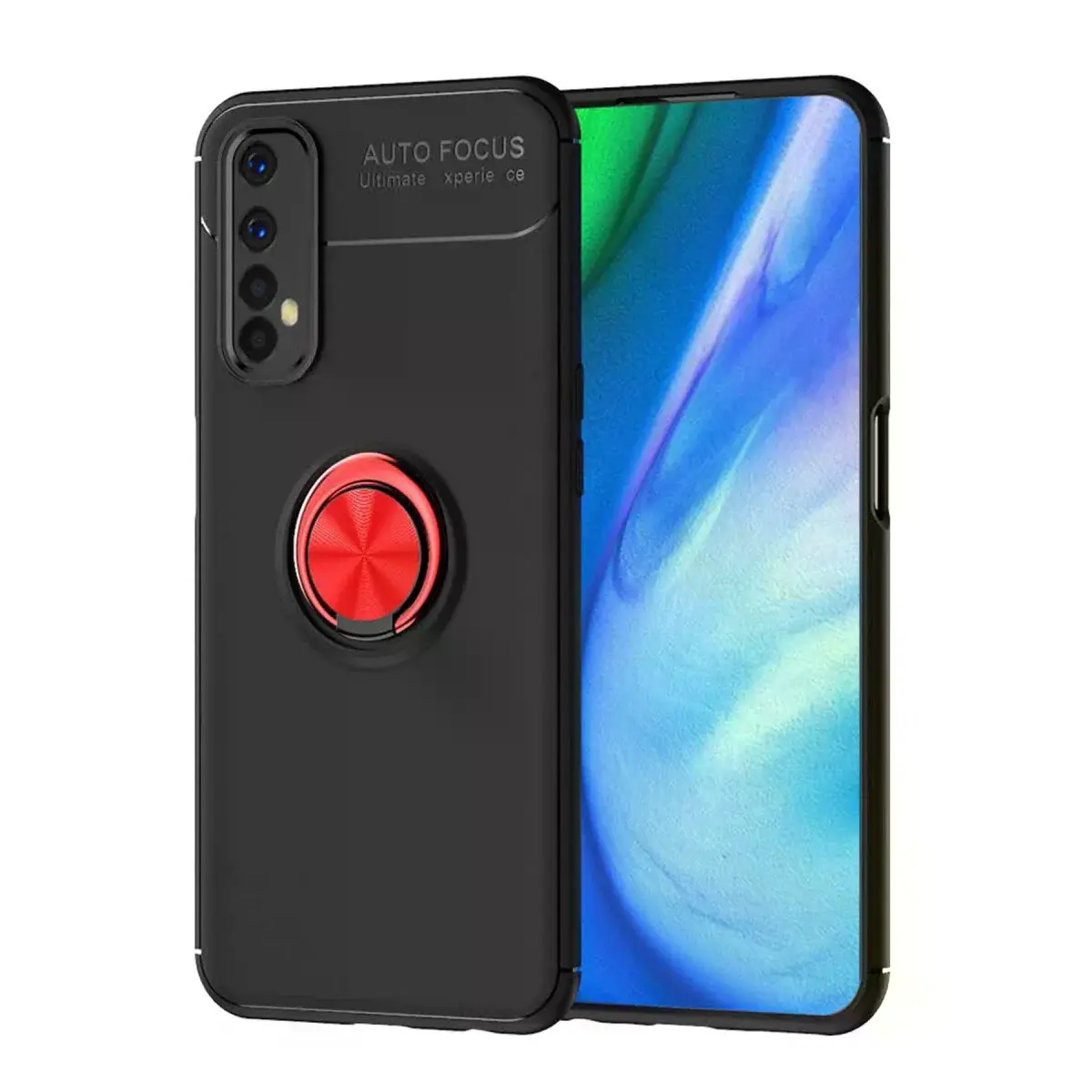Realme 7 Kılıf Range Yüzüklü Silikon - Siyah-kırmızı