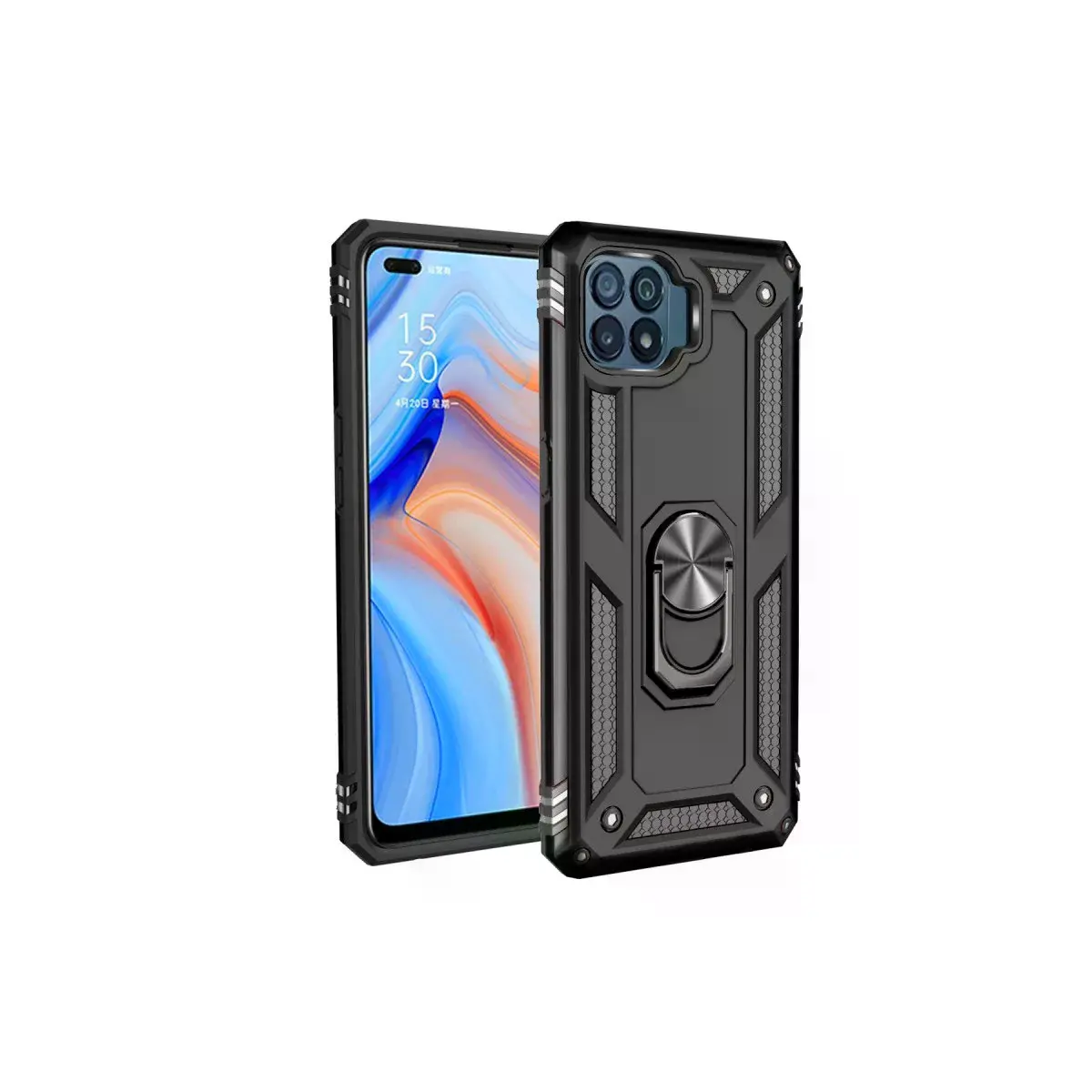 Oppo Reno 4 Lite Kılıf Sofya Yüzüklü Silikon Kapak - Siyah
