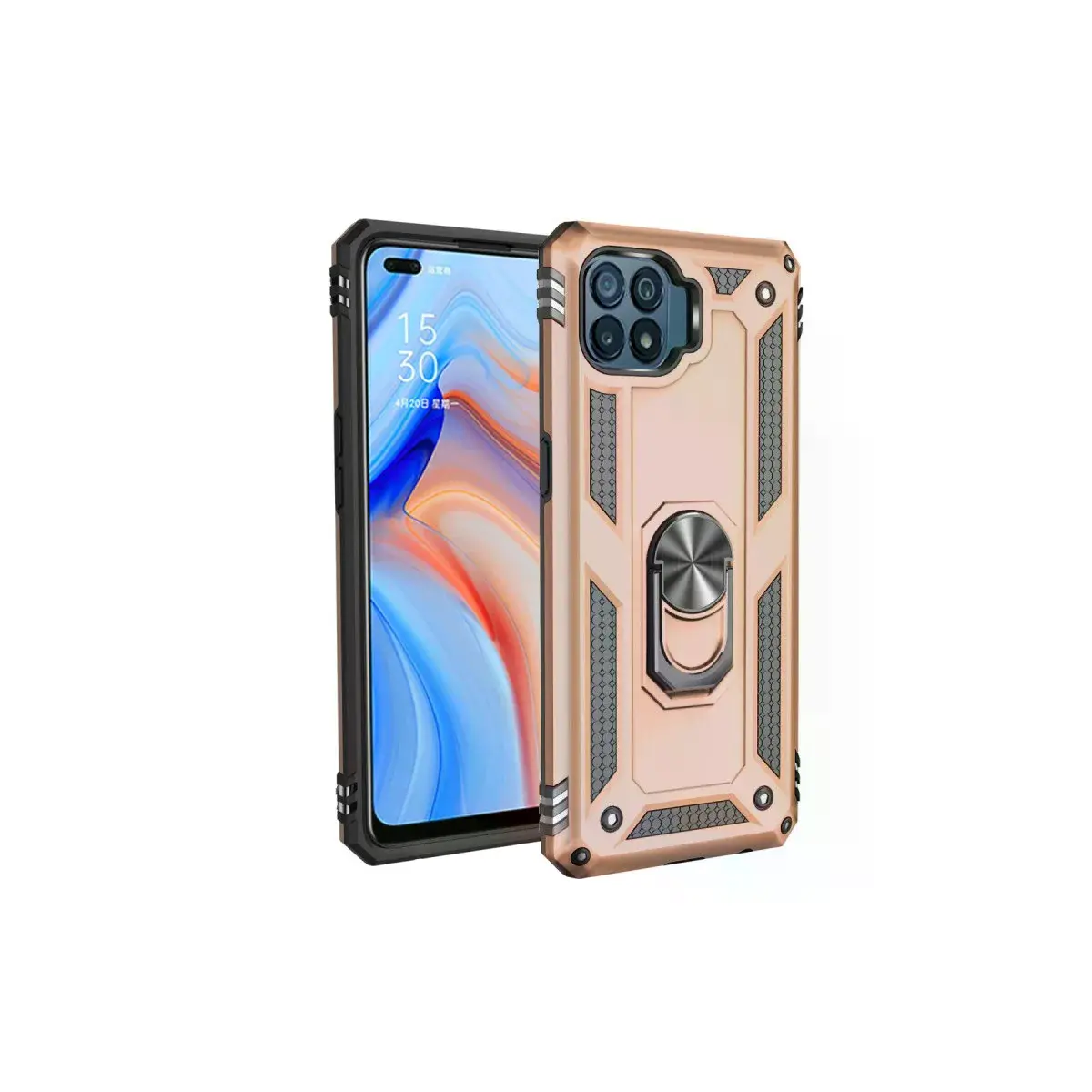 Oppo Reno 4 Lite Kılıf Sofya Yüzüklü Silikon Kapak - Gold