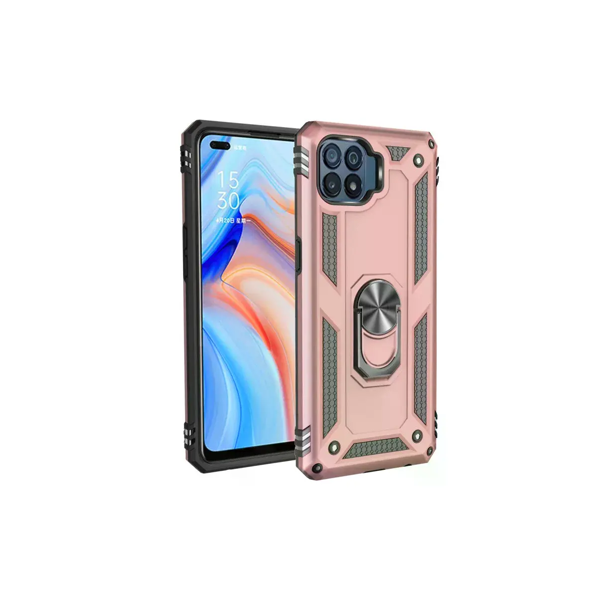 Oppo Reno 4 Lite Kılıf Sofya Yüzüklü Silikon Kapak - Rose