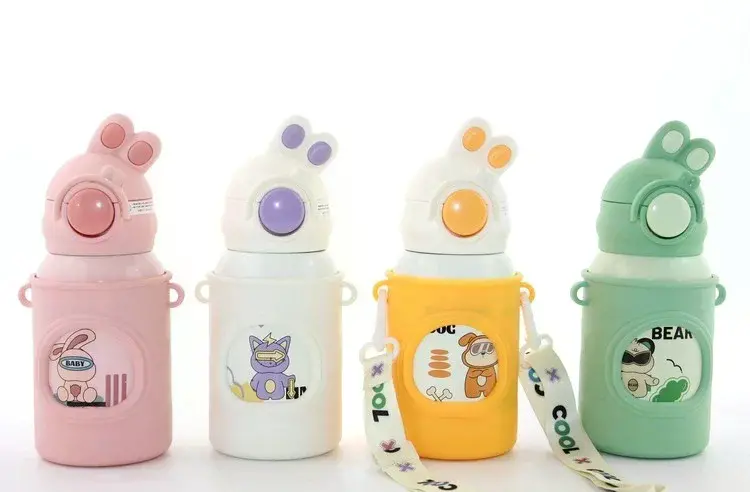 Tavşan Kulaklı Pipetli Çocuk Termosu - 500 Ml Paslanmaz Çelik Suluk Alk2309