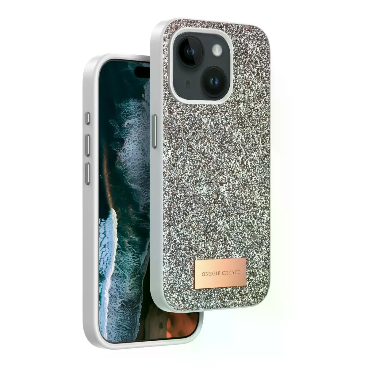 Onegif  İphone 15 Bright Simli Kapak - Gold