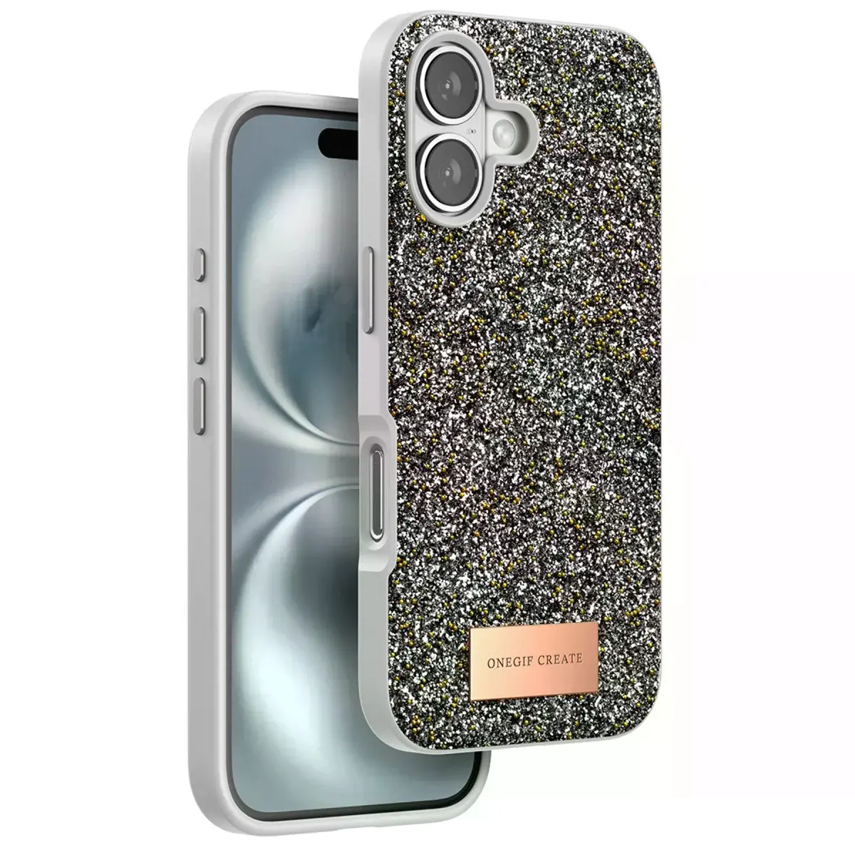 Onegif  İphone 16 Bright Simli Kapak - Gümüş