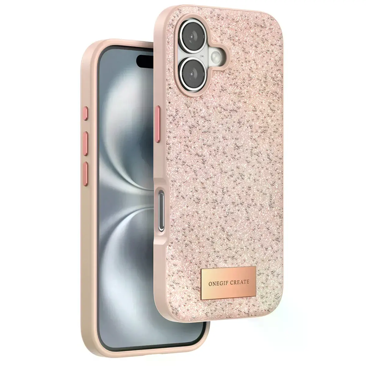 Onegif  İphone 16 Bright Simli Kapak - Pembe