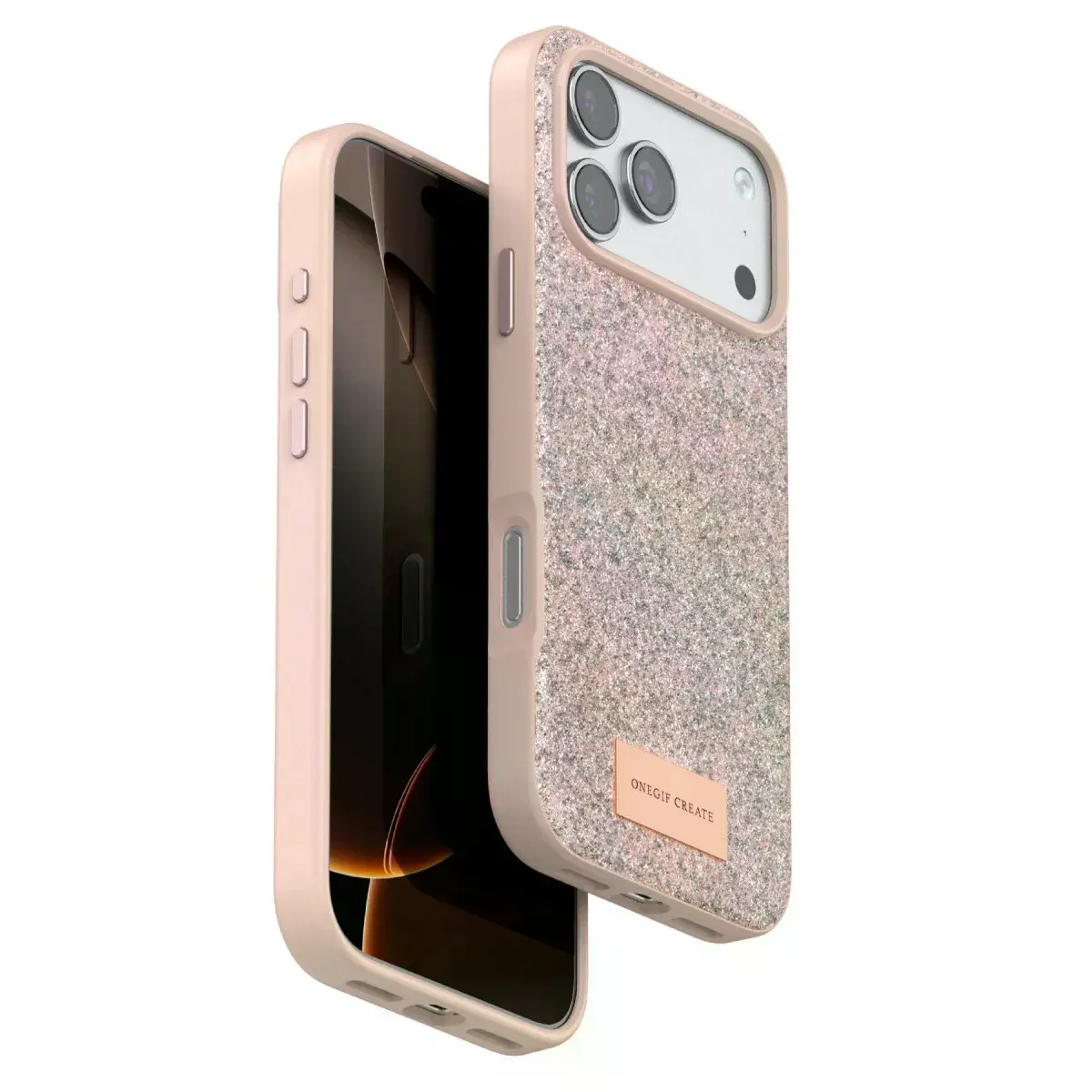 Onegif  İphone 17 Pro Bright Simli Kapak - Pembe