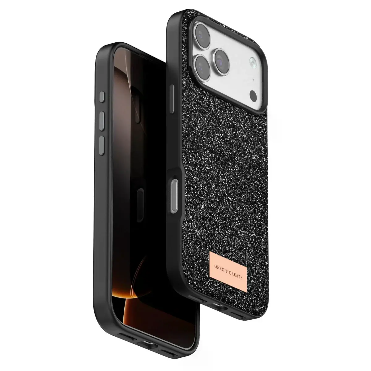 Onegif  İphone 17 Pro Bright Simli Kapak - Siyah