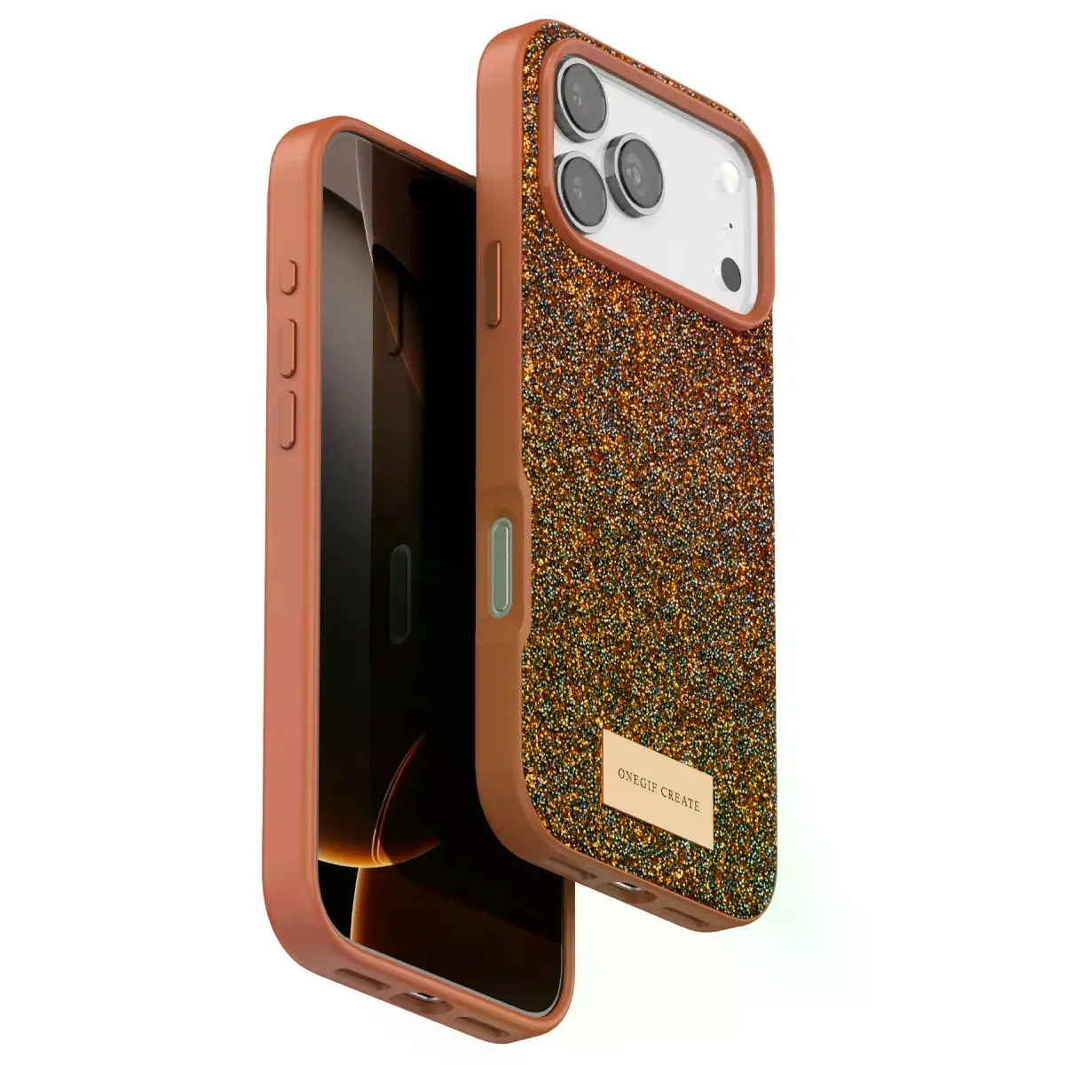 Onegif  İphone 17 Pro Bright Simli Kapak - Turuncu
