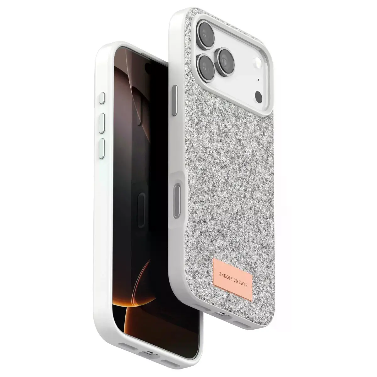 Onegif  İphone 17 Pro Max Bright Simli Kapak - Beyaz