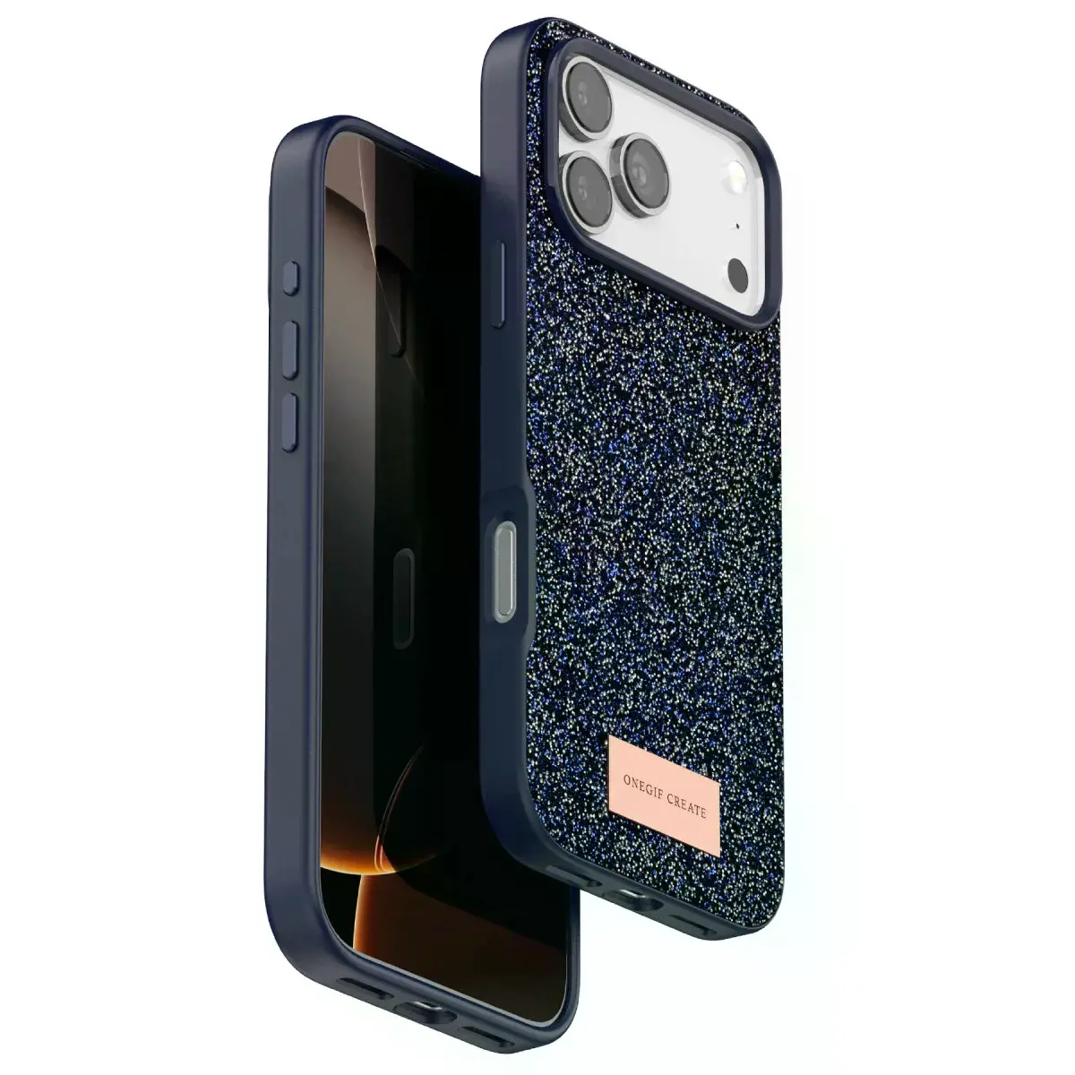 Onegif  İphone 17 Pro Max Bright Simli Kapak - Mavi