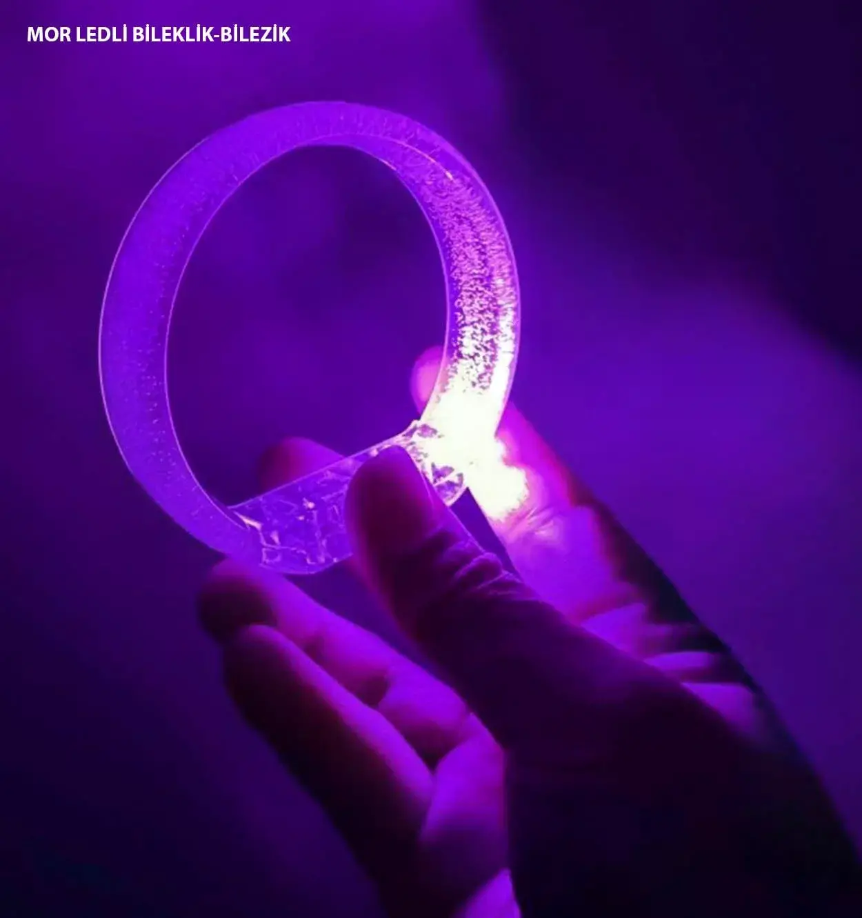 Mor Led Işıklı Baskı Yapılabilen Pilli Bileklik Bilezik 1,5 Cm Genişlik