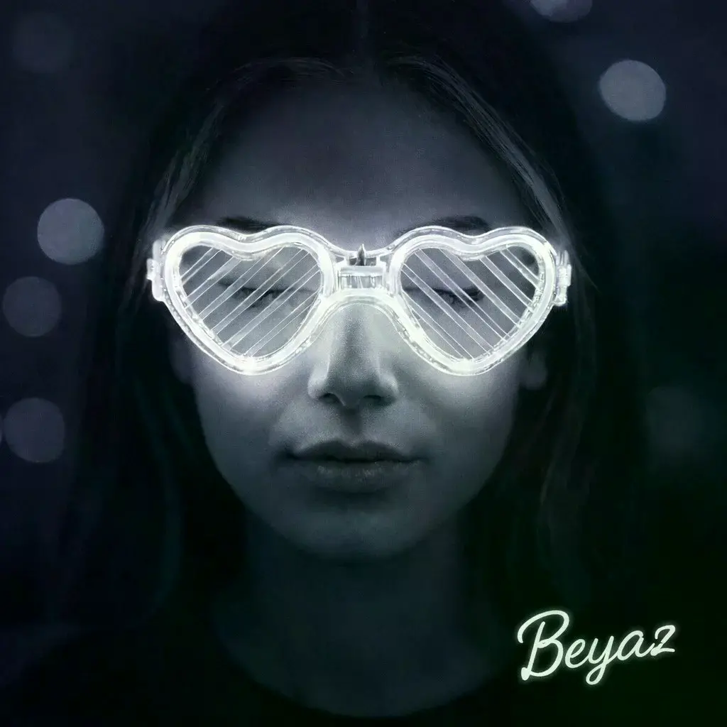 Beyaz Led Işıklı Kalp Gözlük – 3 Modlu Parti  Glow Gözlüğü