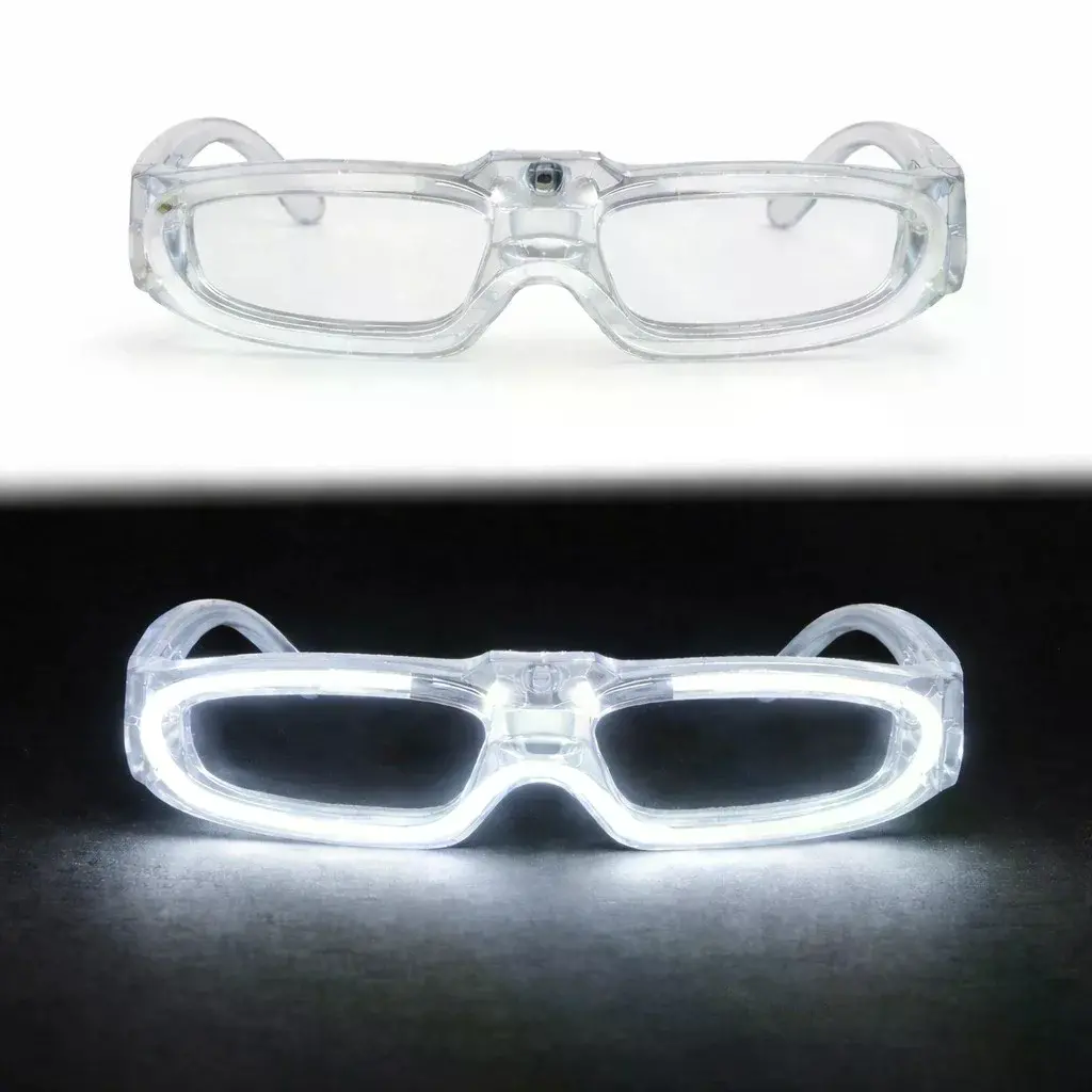 Beyaz Led Işıklı Parti Gözlüğü 3 Modlu – Glow  Gece Eğlence Gözlüğü
