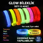 Glow Kalın Bileklik 12’li Set | Baskıya Uygun Renkli Model-1