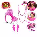 80’ler 90’lar Neon Pembe Parti Seti – Kolye Küpe Taç-3