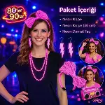 80’ler 90’lar Neon Pembe Parti Seti – Kolye Küpe Taç-4