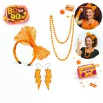 80’ler 90’lar Neon Turuncu Parti Seti – Kolye Küpe Taç-3