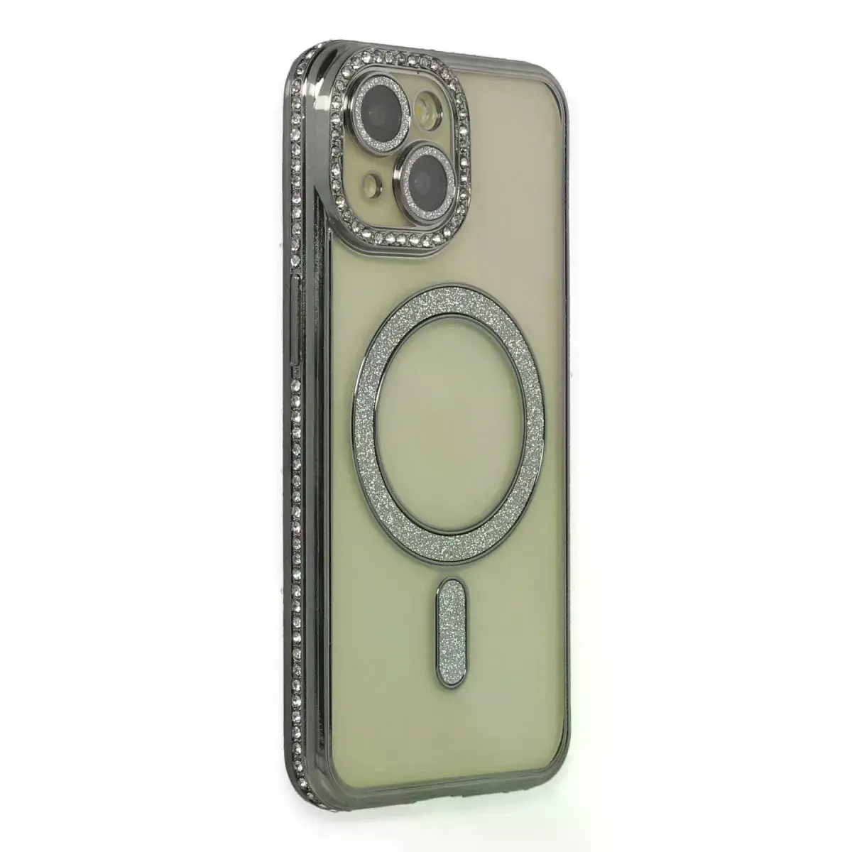 İphone 13 Kılıf Joke Simli Magneticsafe Kılıf - Gri