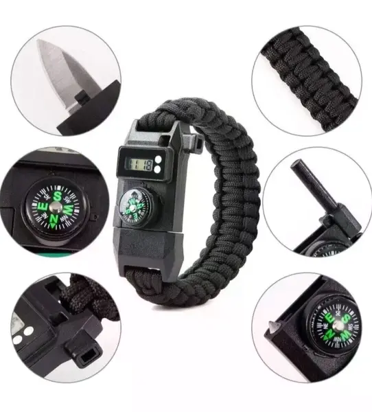 Paracord Dijital Saat Düdük Hayatta Kalma Kamp Bilekliği