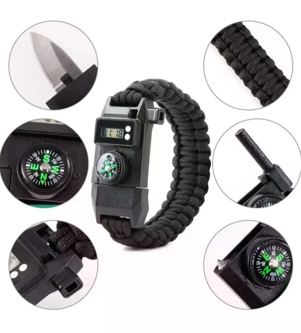 Paracord Dijital Saat Düdük Hayatta Kalma Kamp Bilekliği