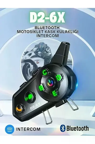 D2-6x 1000m Mesafeli 6 Kanallı İntercom Bluetooth Motosiklet Kask Kulaklığı İntercom Kulaklık