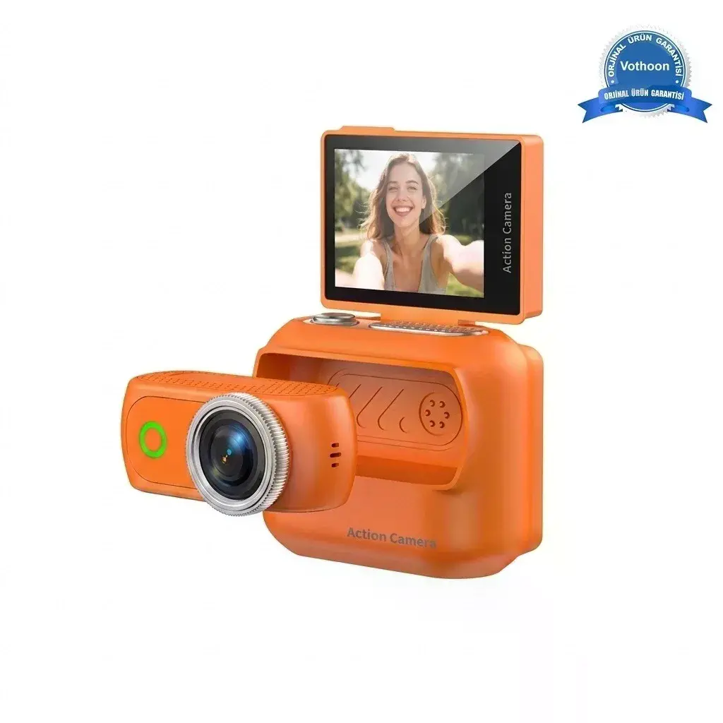 1080p Dijital Video Kamera (32gb) Kart Dijital Vlog Fotoğraf Makinesi  Türkçe  Turuncu