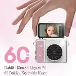 2K Mini Dijital Retro Video Kamera Flaşlı Dijital Vlog Mini Fotoğraf Makinesi Türkçe Menü Bej-3