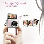 2K Mini Dijital Retro Video Kamera Flaşlı Dijital Vlog Mini Fotoğraf Makinesi Türkçe Menü Bej-6