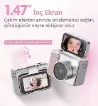 2K Mini Dijital Retro Video Kamera Flaşlı Dijital Vlog Mini Fotoğraf Makinesi Türkçe Menü Bej-8