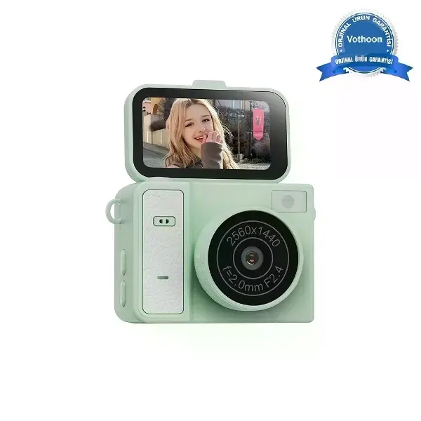 2K Mini Dijital Retro Video Kamera Flaşlı Dijital Vlog Mini Fotoğraf Makinesi Türkçe Menü Yeşil