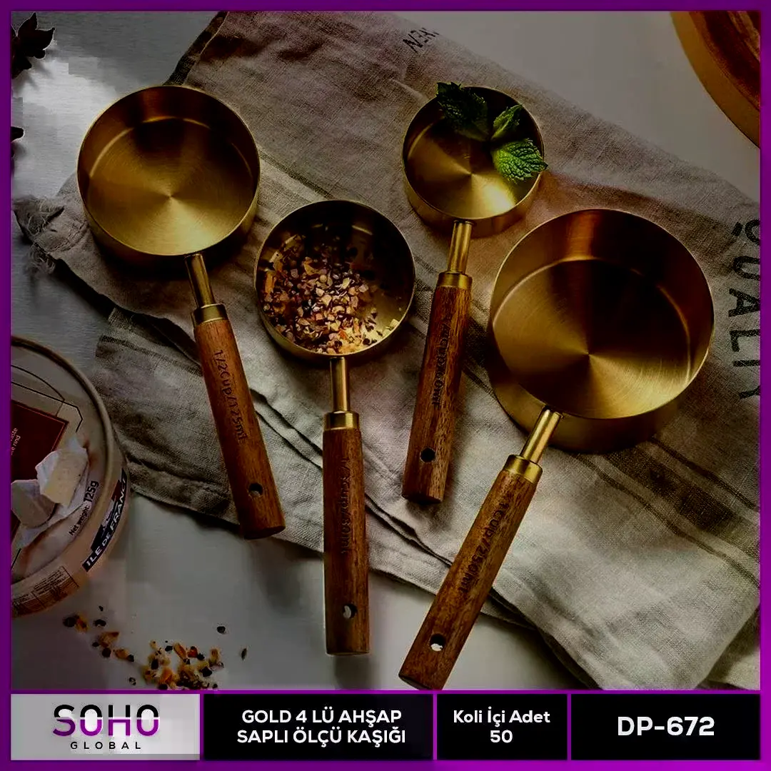Gold 4'lü Ahap Saplı Ölçü Kaşığı
